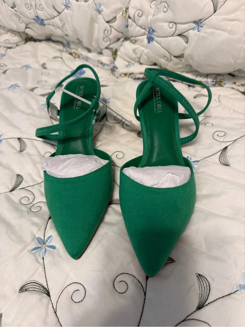 Green Pointed-Toe Ankle-Tie Heels